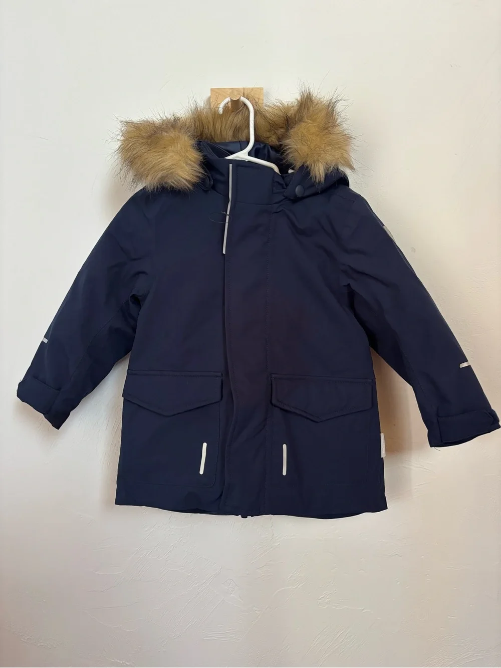 Reima Mutka Kids Navy Winter Parka Faux Fur Hood Size 86, 18 to 24M